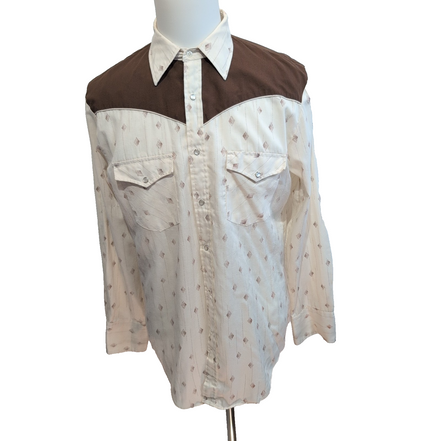 Chemise Western Vintage BJ-R Cowboy Ranch Beige Marron Taille L