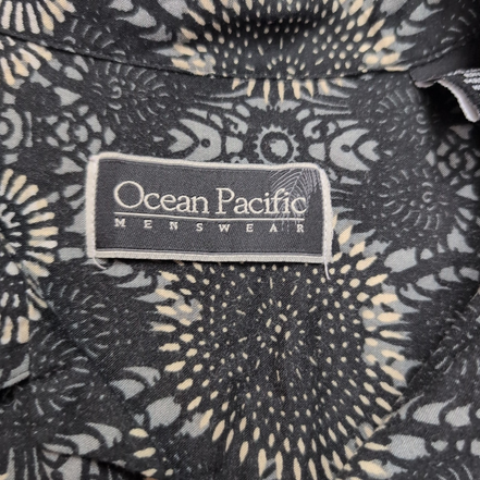 Chemise hawaïenne Ocean Pacific XL noire géométrique 100% rayonne