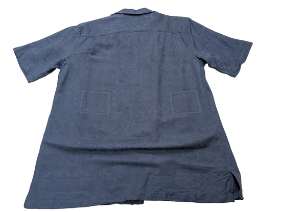 Chemise hawaïenne soie bleue Batik Bay manches courtes taille S