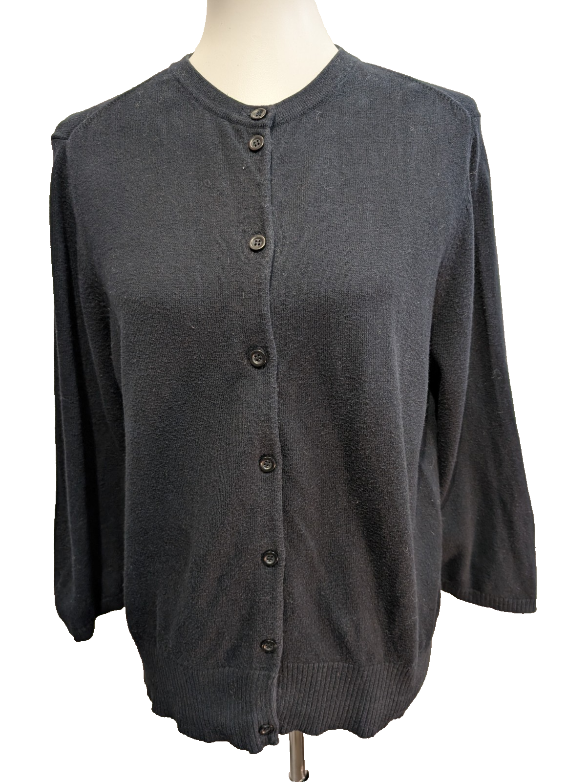 Gilet boutonné L.L. Bean vintage noir cachemire & coton femme taille XL
