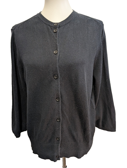 Gilet boutonné L.L. Bean vintage noir cachemire & coton femme taille XL