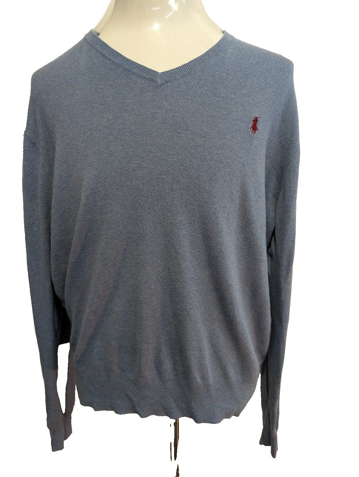 Pull Fin Polo Ralph Lauren Bleu Clair Col V Taille L Logo Rouge | 547WSR