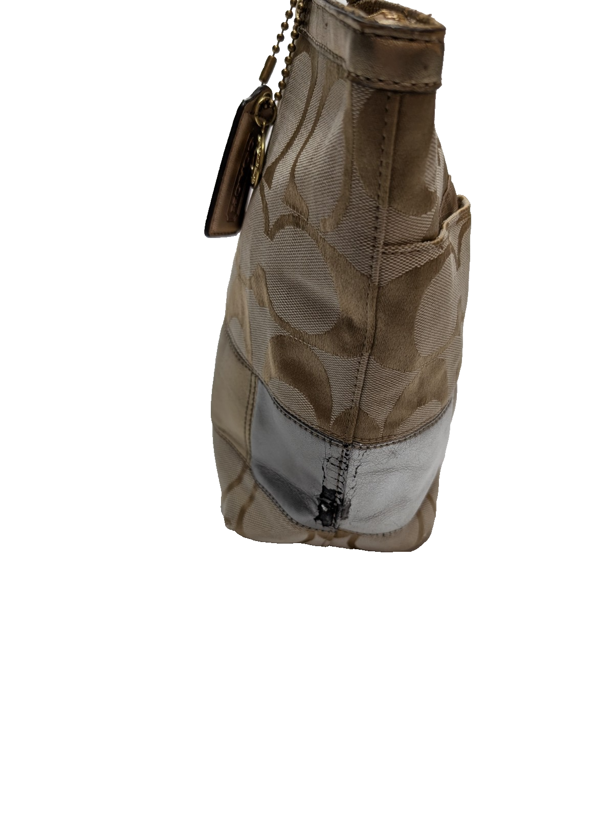 Sac Coach Signature Beige Jacquard Toile Cuir Épaule Cabas