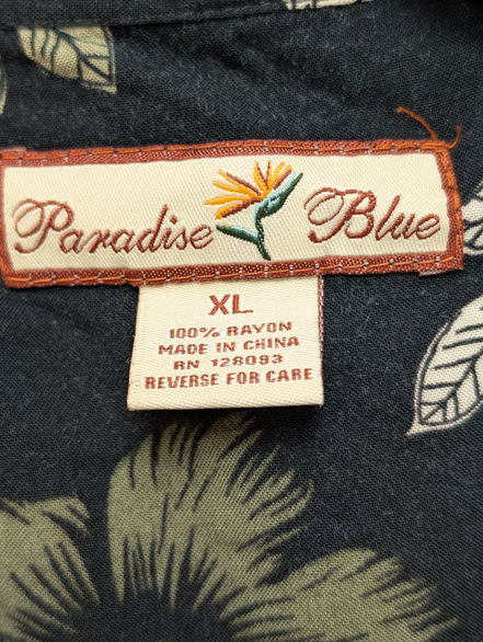Chemise Hawaïenne Paradise Blue Noire à Fleurs Rayonne - Taille XL