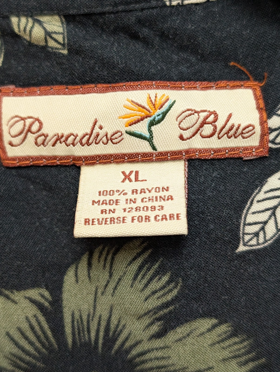 Chemise Hawaïenne Paradise Blue Noire à Fleurs Rayonne - Taille XL