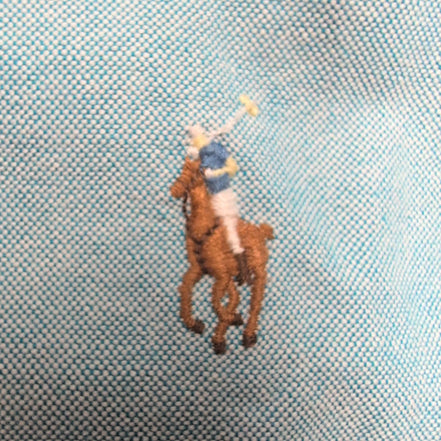 Chemise Polo Ralph Lauren Slim Fit S Oxford bleu logo marron manches longues
