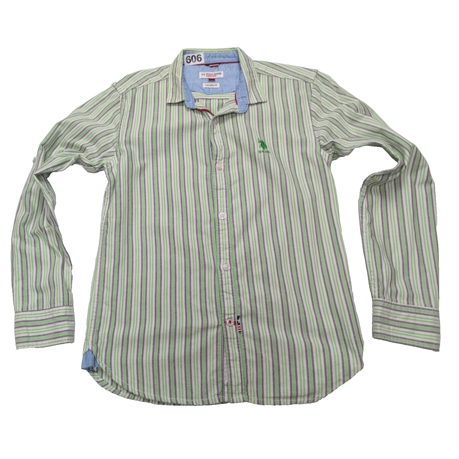 Chemise US POLO ASSN à Rayures Vertes avec Poches Manches Longues - Taille L Enf