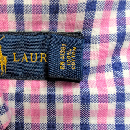 Chemise Ralph Lauren L Rose Carreaux Bleus Oxford Button Down Logo Marron