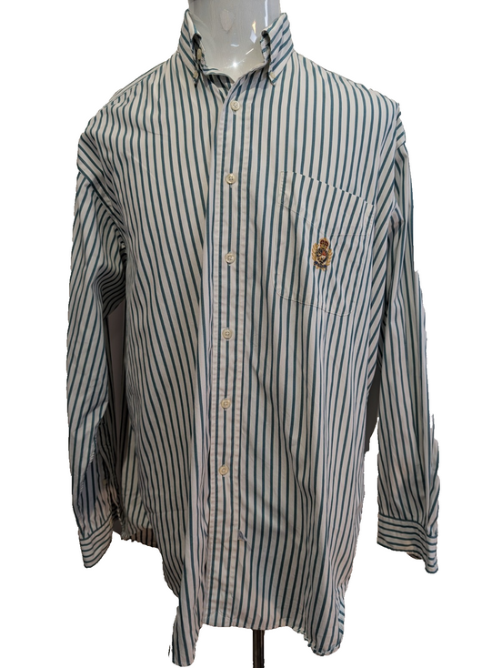 Ralph Lauren Chemise Vintage L Rayures Vert Écusson Couronne