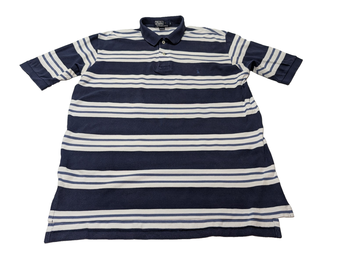 Polo manches courtes Polo Ralph Lauren L bleu marine blanc rayures coton