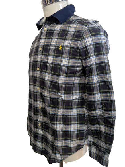 Chemise Polo Ralph Lauren Enfant L 14-16 Ans Carreaux Vert Bleu Logo Jaune