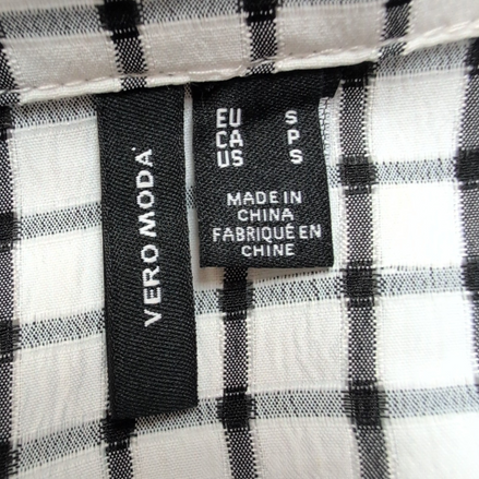 Haut Vero Moda Femme S Blanc Carreaux Noirs Manches Poète Neuf