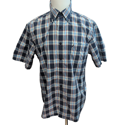 Chemise Nautica Classic Fit L Bleu Marine Carreaux 100% Coton Manches courtes