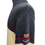 Pull Col Roulé Ralph Lauren Blanc Cassé & Marine - Drapeau USA - Taille M
