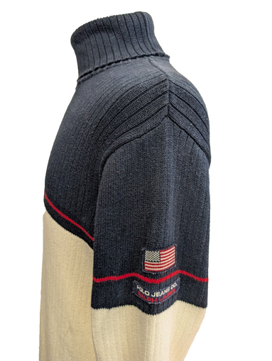 Pull Col Roulé Ralph Lauren Blanc Cassé & Marine - Drapeau USA - Taille M