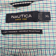 Chemise Nautica XL Bleu Marine Turquoise Carreaux 100% Coton manches longues