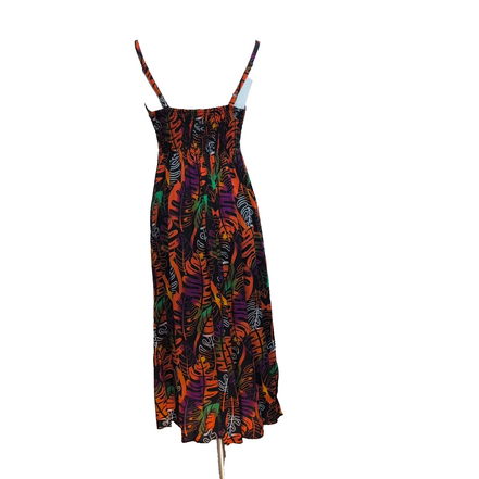 Robe d'été Femme Tropicale Feuilles Multicolore Bretelles Réglables M