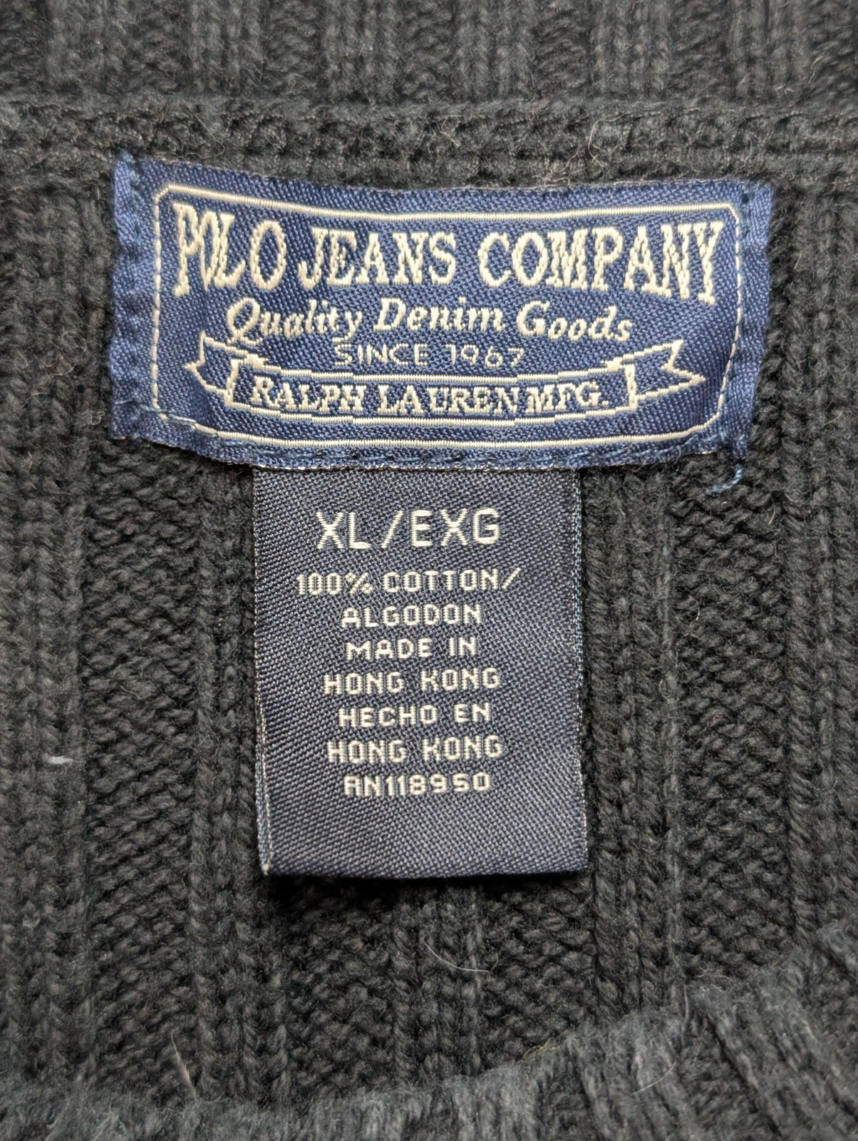 Pull Ralph Lauren Bleu Marine - Rayures Gaufrées & Côtelées - Taille XL