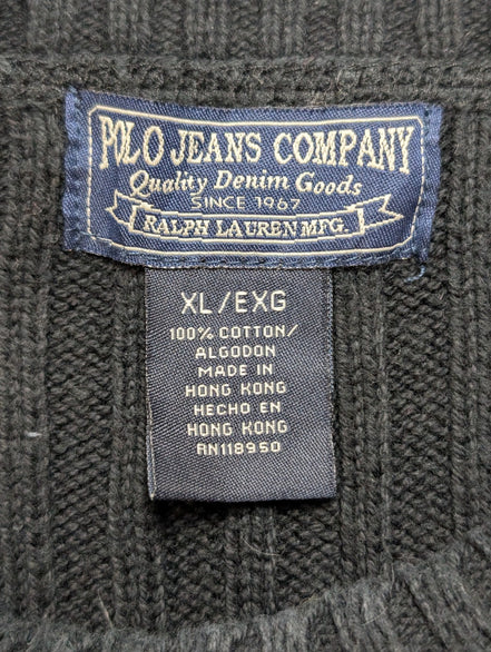 Pull Ralph Lauren Bleu Marine - Rayures Gaufrées & Côtelées - Taille XL