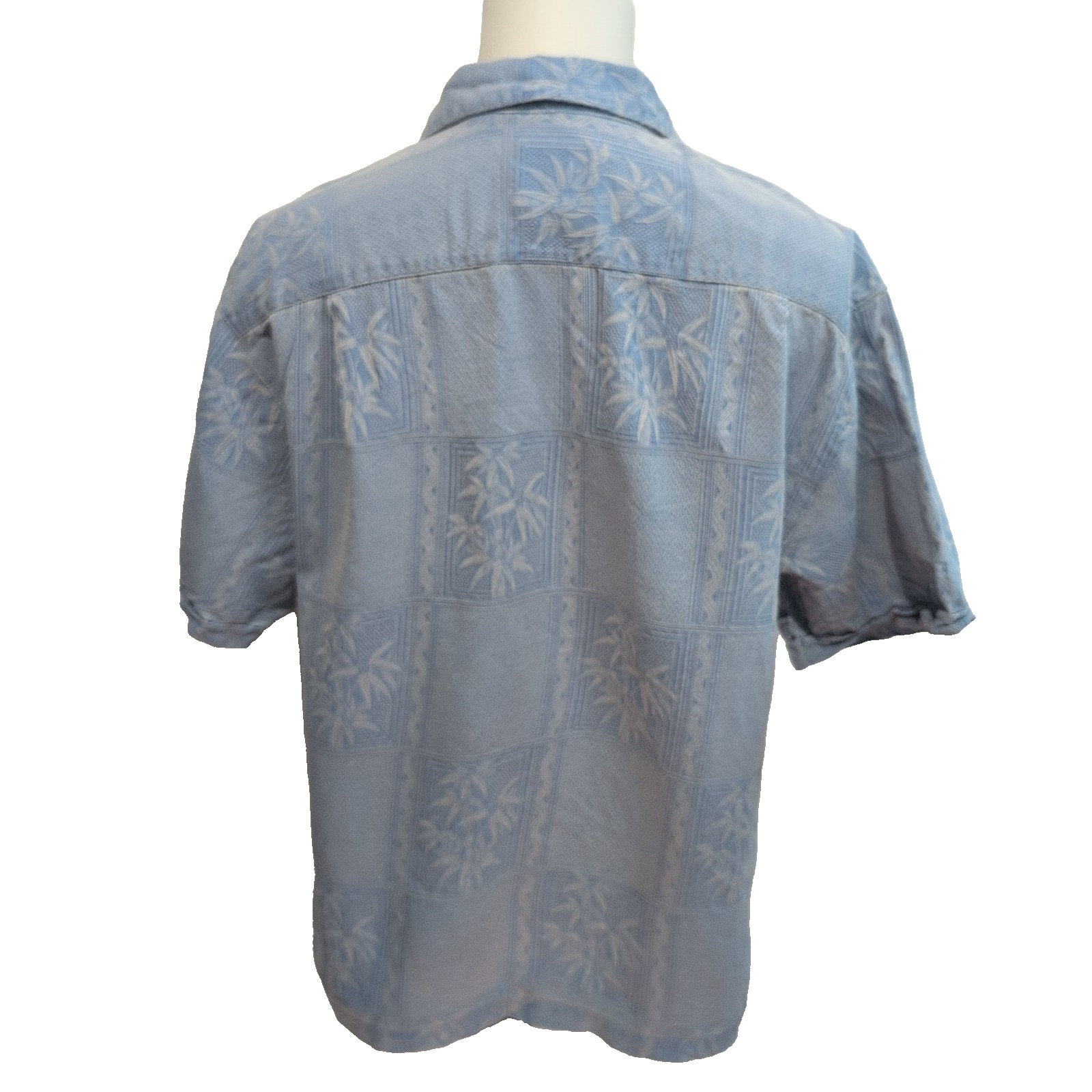Chemise Hawaïenne Caribbean Joe XL Soie Bleu Clair Palmiers Manches Courtes