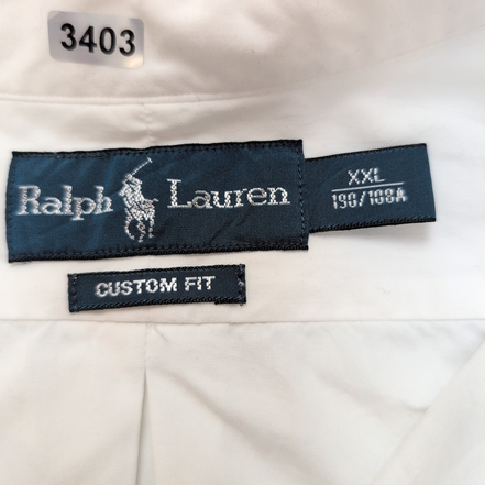 Chemise Ralph Lauren Custom Fit XXL Blanc Uni Logo Bleu Marine manches longues