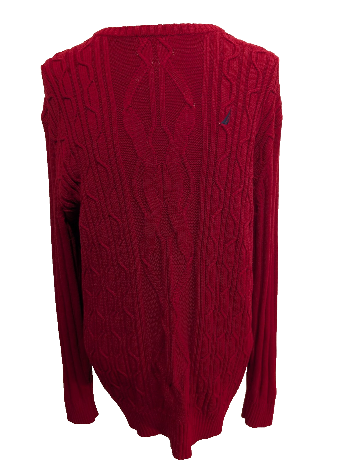 Pull Nautica Torsadé Rouge Foncé Col Rond 100% Coton Unisexe Taille XL