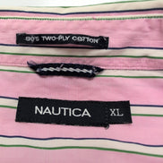 Nautica chemise 80s two ply coton rose pâle rayures vertes XL
