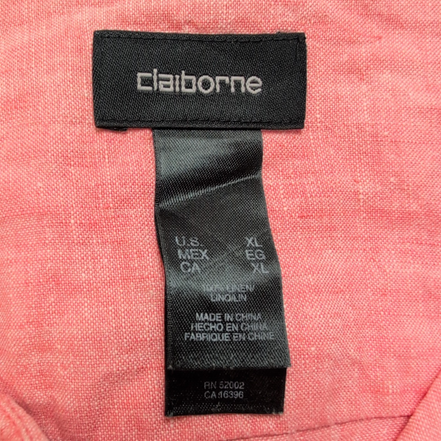 Chemise Claiborne 100% Lin Corail Saumon Manches Courtes Taille XL