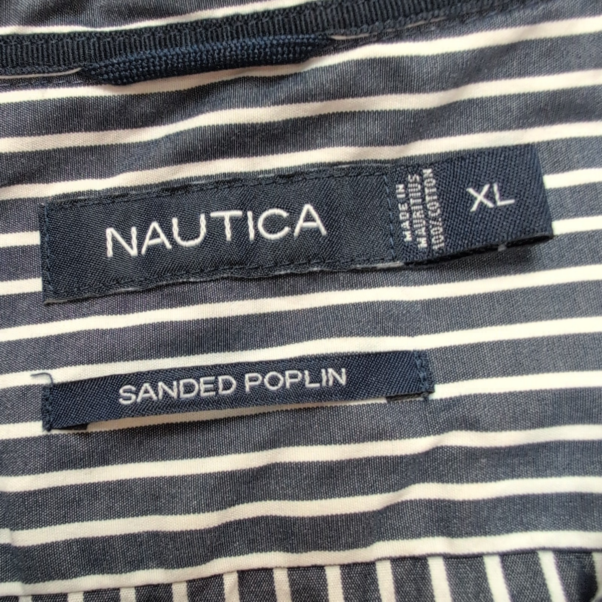 Chemise Nautica XL Gris Foncé Rayures Blanches 100% Coton Poplin Homme