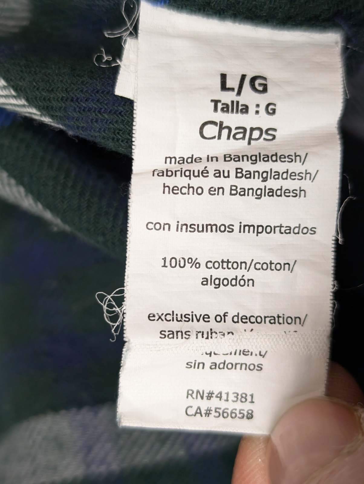 CHAPS Flanelle Vert Bleu Blanc L Logo Brodé EE VINTAGE 100% Coton | 312S