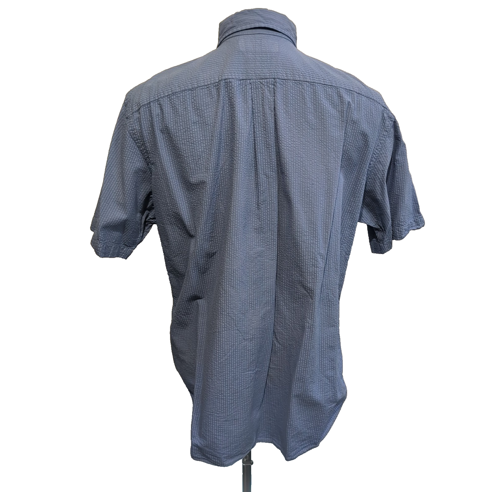 Chemise Ralph Lauren L Bleue Rayures Gaufrées Coton Manches Courtes Logo Rose