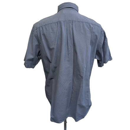 Chemise Ralph Lauren L Bleue Rayures Gaufrées Coton Manches Courtes Logo Rose