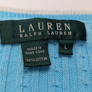 Pull femme LAUREN Ralph Lauren bleu ciel torsades coton col V taille L