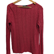 Pull LAUREN Ralph Lauren femme L coton rouge bordeaux torsadé col rond