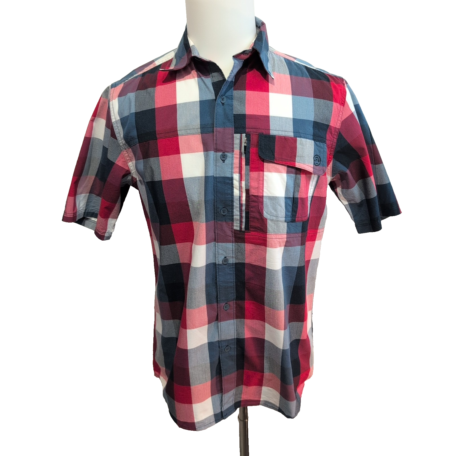 Chemise Wrangler ATG Manche Courte Technique Carreaux Bleu Blanc Rouge Taille S
