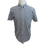 Chemise Nautica M Bleu Blanc Carreaux Manches Courtes 100% Coton