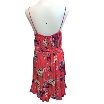 Robe d'été Femme S Corail Fleurie Rayonne Bretelles Réglables Ceinture Bohème