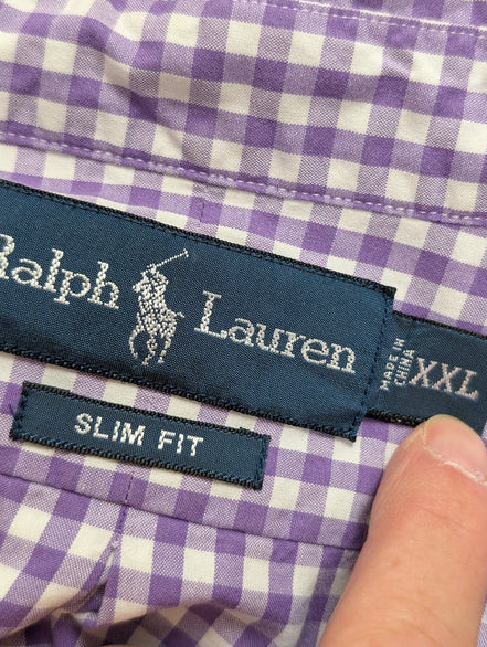 Chemise Ralph Lauren violet logo vert petits carreaux taille XXL #2578