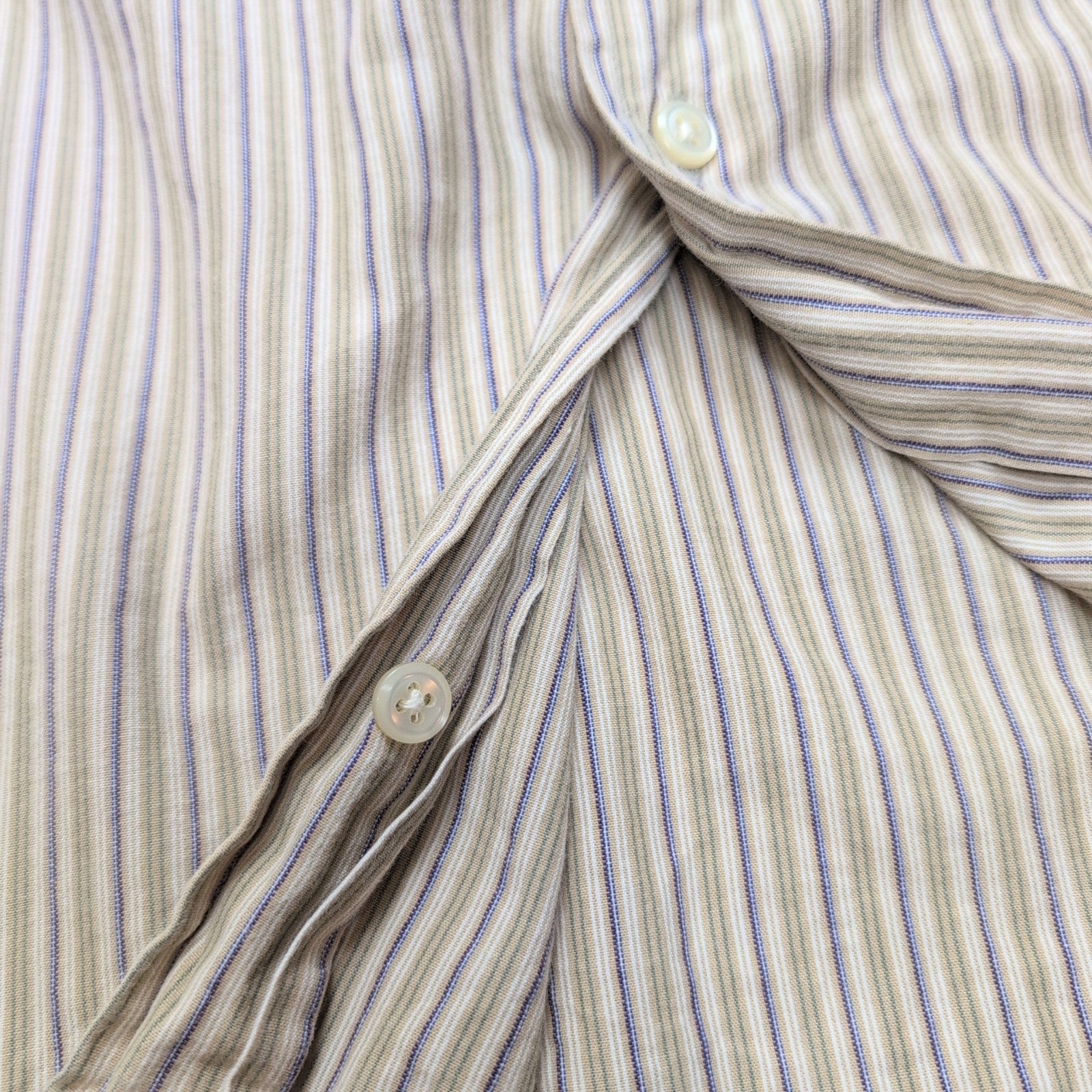 Chemise Nautica beige rayures kaki violet manches longues 1 poche M