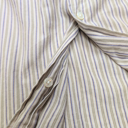 Chemise Nautica beige rayures kaki violet manches longues 1 poche M