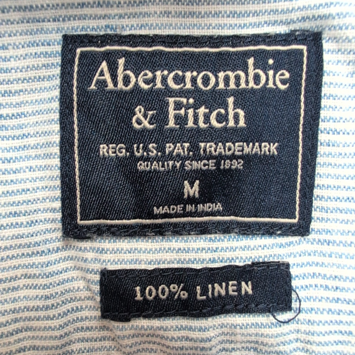 Chemise Abercrombie & Fitch 100% Lin Bleu Rayures Manches Courtes Taille M