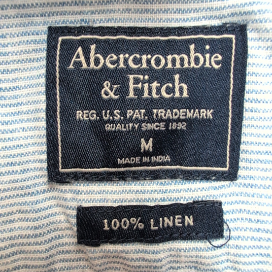 Chemise Abercrombie & Fitch 100% Lin Bleu Rayures Manches Courtes Taille M