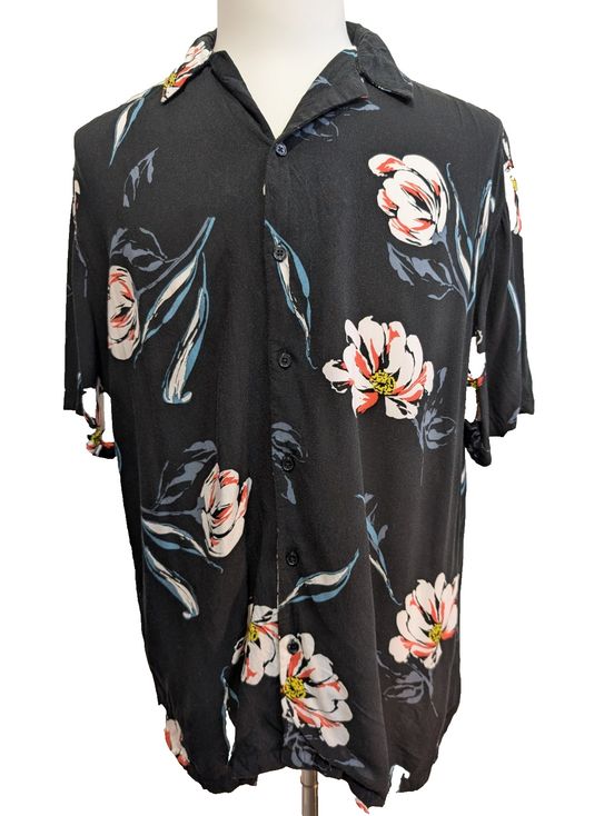 Chemise Hawaïenne NO BOUNDARIES Noire Fleurie Blanche - Taille L