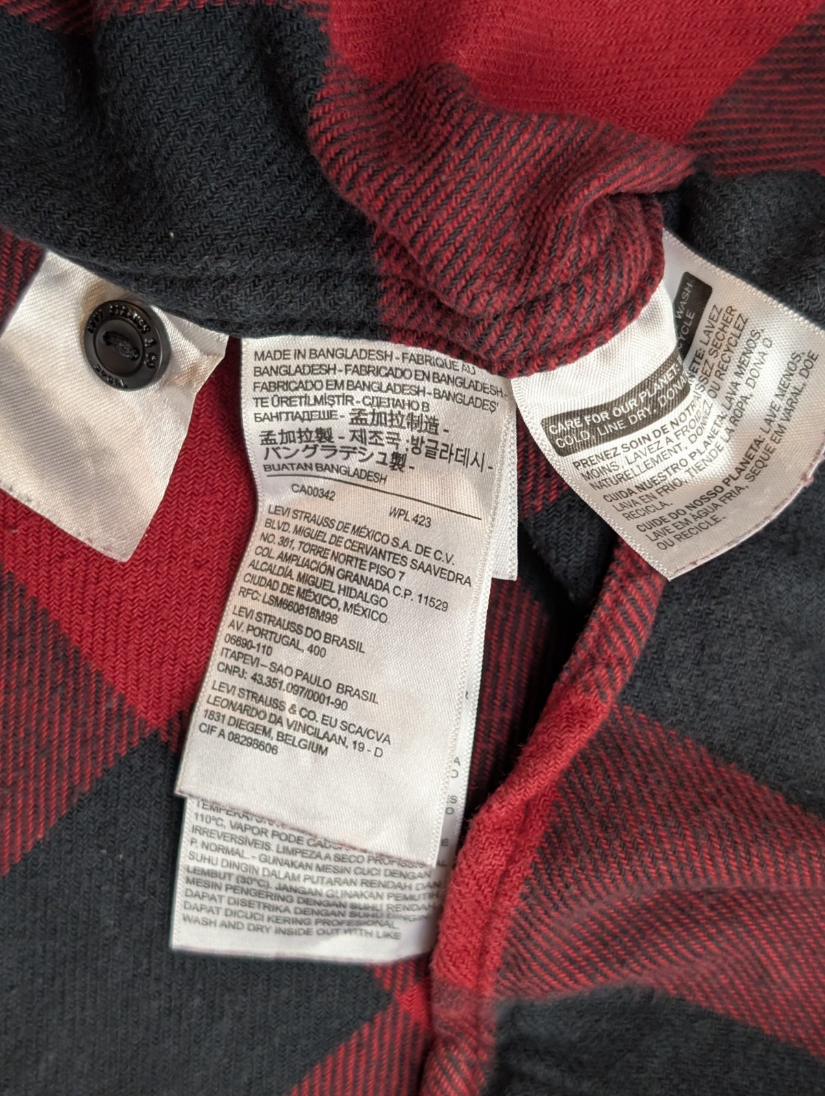 Chemise LEVI'S Standard Flanelle Épaisse Grands Carreaux Rouge & Noir Taille M