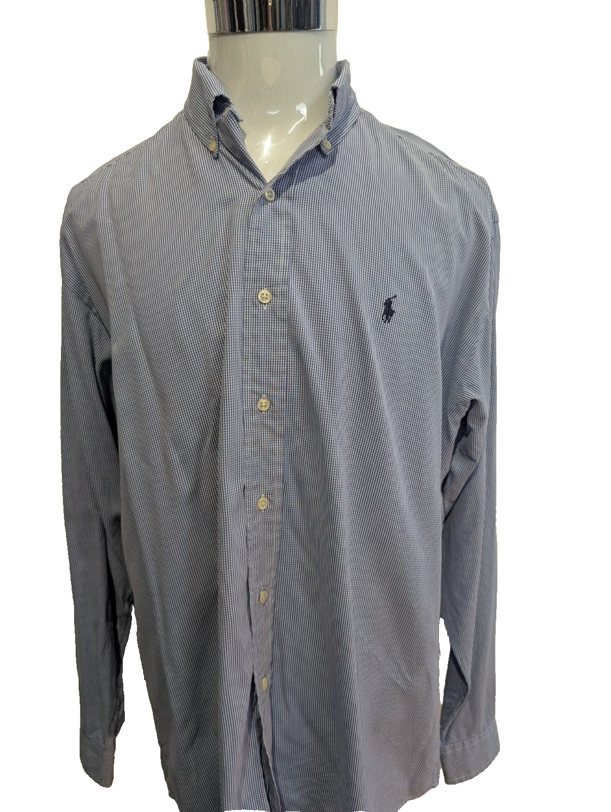 Chemise Polo Ralph Lauren Shirt Blake L XL Vichy Bleu Logo Noir Button Down