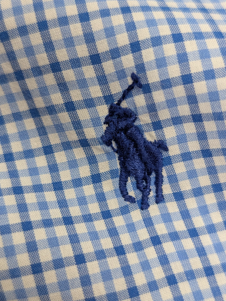 Chemise Polo Ralph Lauren Shirt L Petits Carreaux Bleu Blanc Button Down Logo
