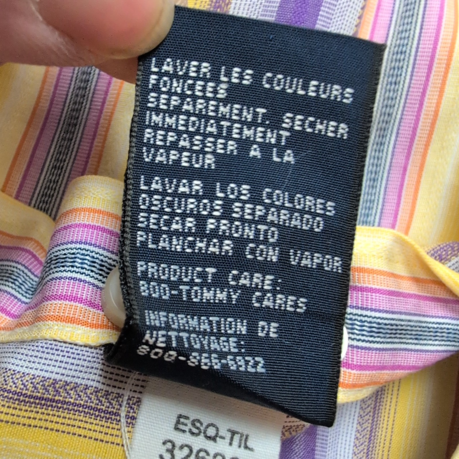 Chemise Tommy Hilfiger Homme Taille M 80s Two Ply Rayée Violet Jaune Coton