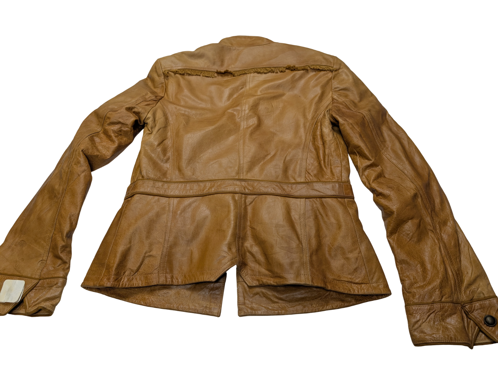Veste cuir marron clair Sei avec franges femme taille XL #29c