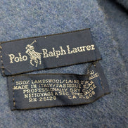 Écharpe Polo Ralph Lauren Vintage 100% Laine d'Agneau Bleu Clair Logo Jaune