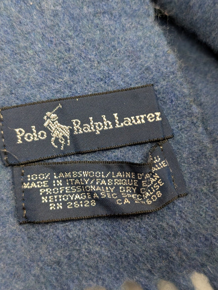 Écharpe Polo Ralph Lauren Vintage 100% Laine d'Agneau Bleu Clair Logo Jaune
